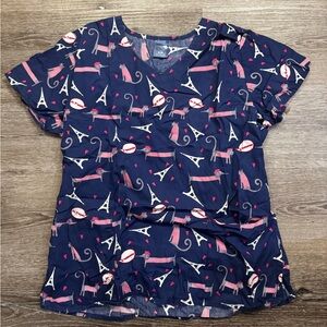 Navy Blue and Pink Scrub Top size M